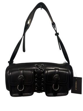 Black Faux Leather Corset Shoulder Bag | Buckle Pocket Mini Bag | Goth Edge